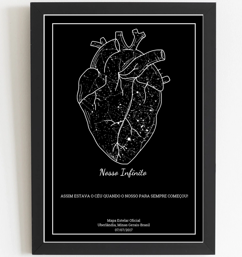 Mapa Estelar Preto Coração - Arte Digital